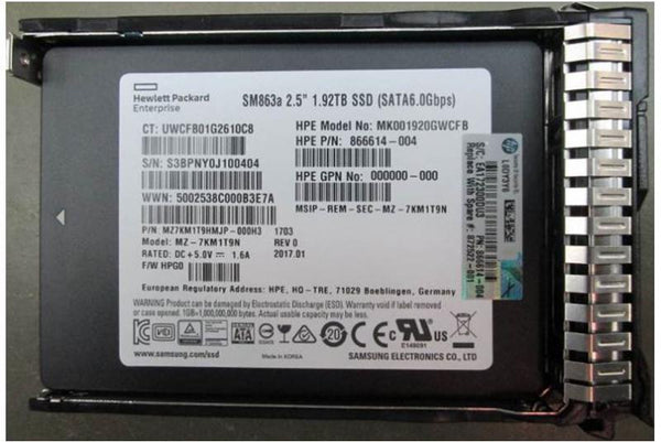 HP Enterprise OEM HPE 1.92TB SATA 6G Mixed Use SFF (2.5in) SC 3yr Wty Digitally Signed Firmware SSD