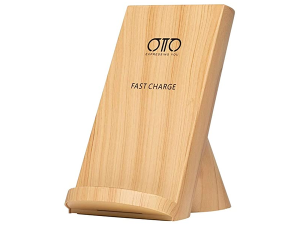 Wireless Charger with Stand - Wooden Eco-Friendly Charger with 2 Coils, Both Ways Fast Charging - Compatible with iPhone and a Range of Qi-Enabled Smartphones, Comes with USB-Micro Power Delivery