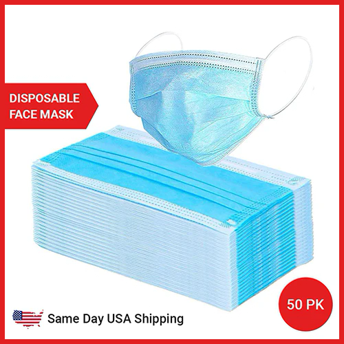 50 Pack Three Layer Disposable Ear Loop Face Mask